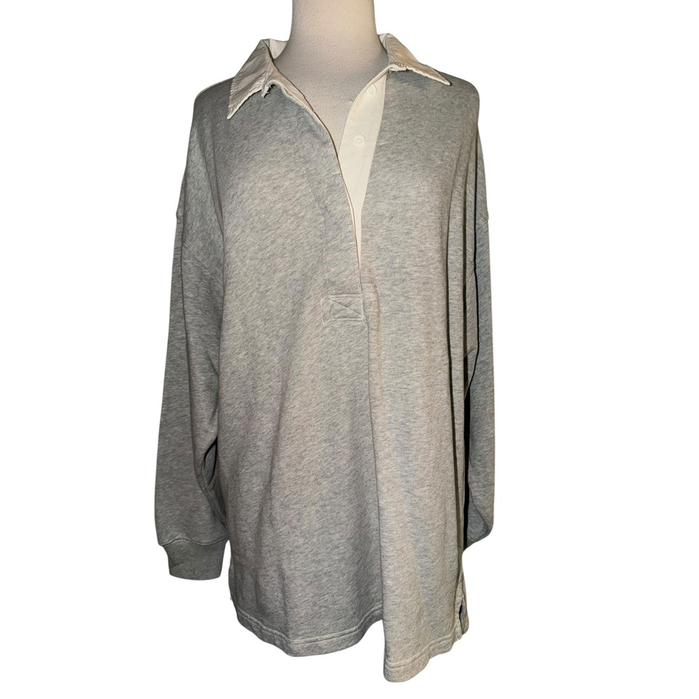 Aerie Womens Long Sleeve Rugby Sweatshirt Heather Grey Oversized M W4 - Picture 3 of 9